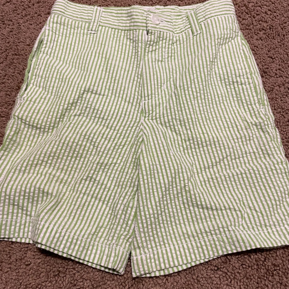 Boys Green & White Striped Seersucker Shorts